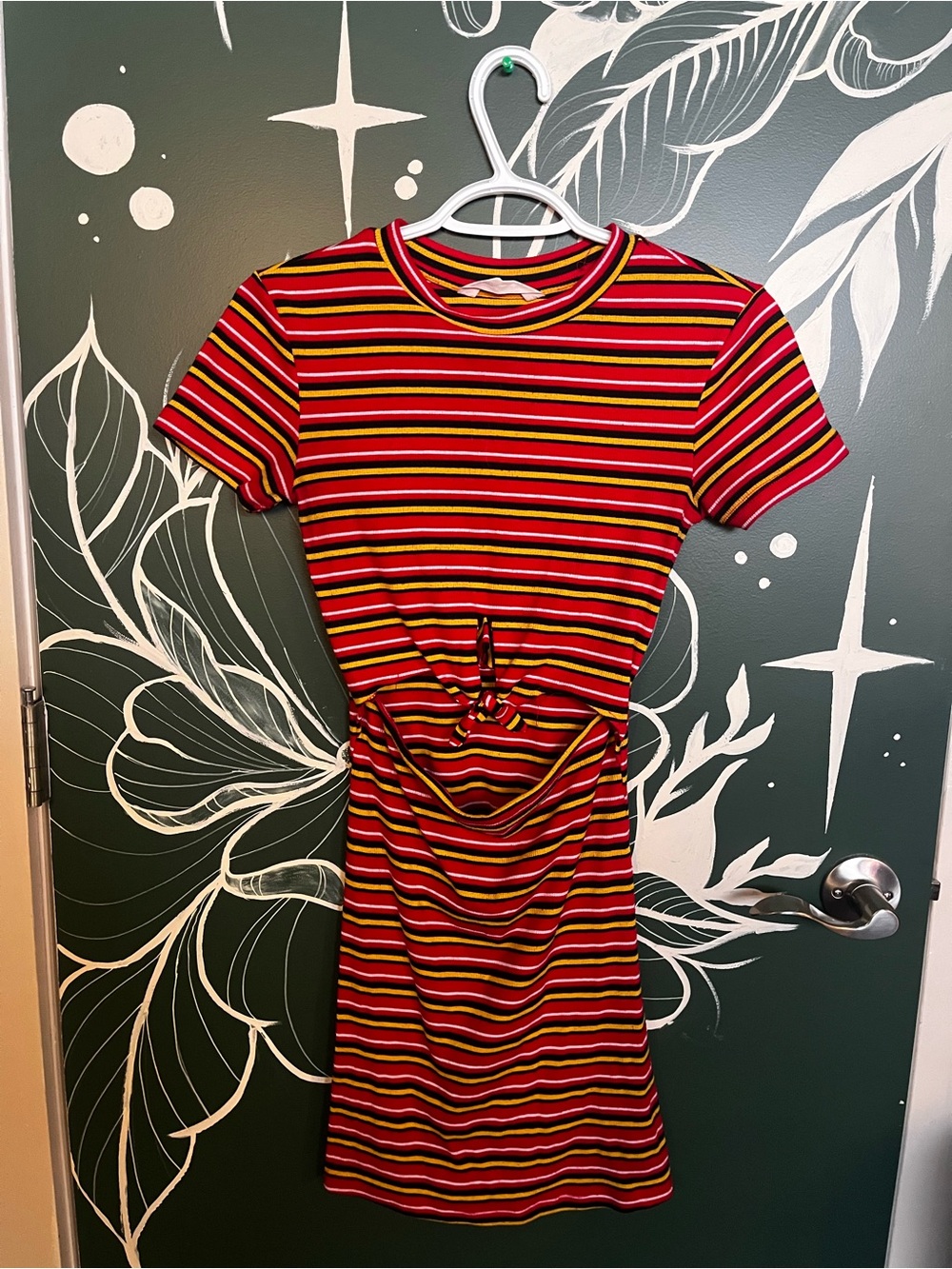 ❤️🖤💛 Flattering Stripped Knot Front Mini Dress in Red, Black & Yellow 💛🖤❤️